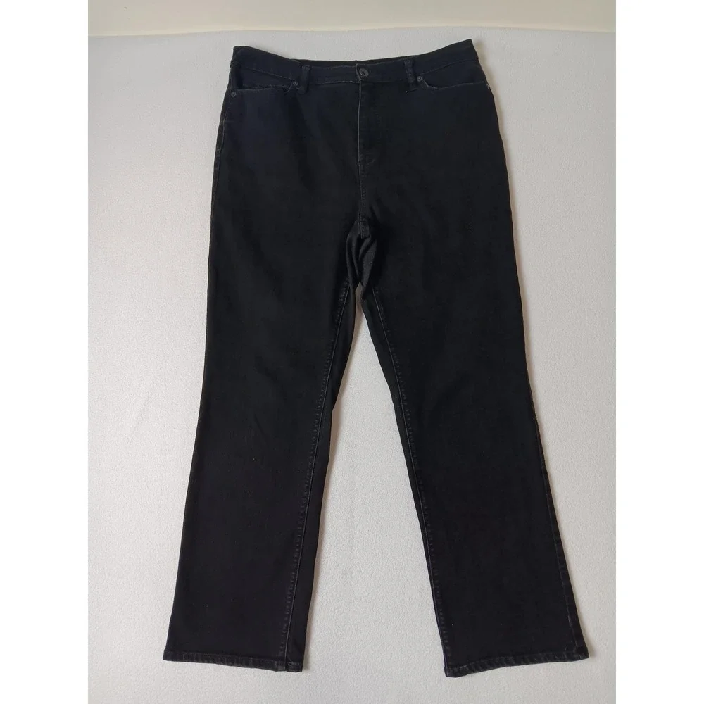 Lands' End Jeans Womens 14 Black High Rise Straight 5 Pocket Dark Wash Denim